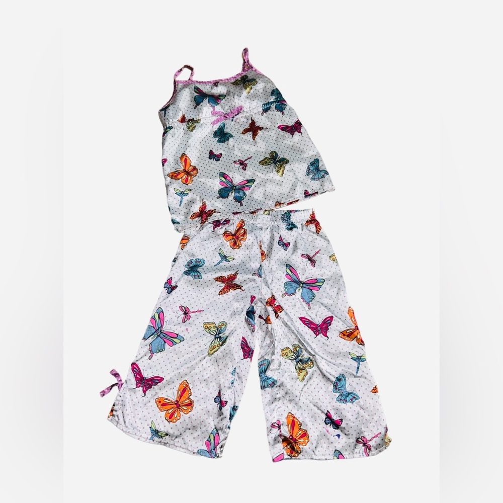 Nick & Nora girls 2pc sleepwear S 6x set satin butterflies